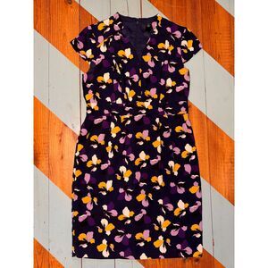 Gorgeous Ann Taylor Floral Print Cap Sleeve Dress in Navy, Purple & Yellow